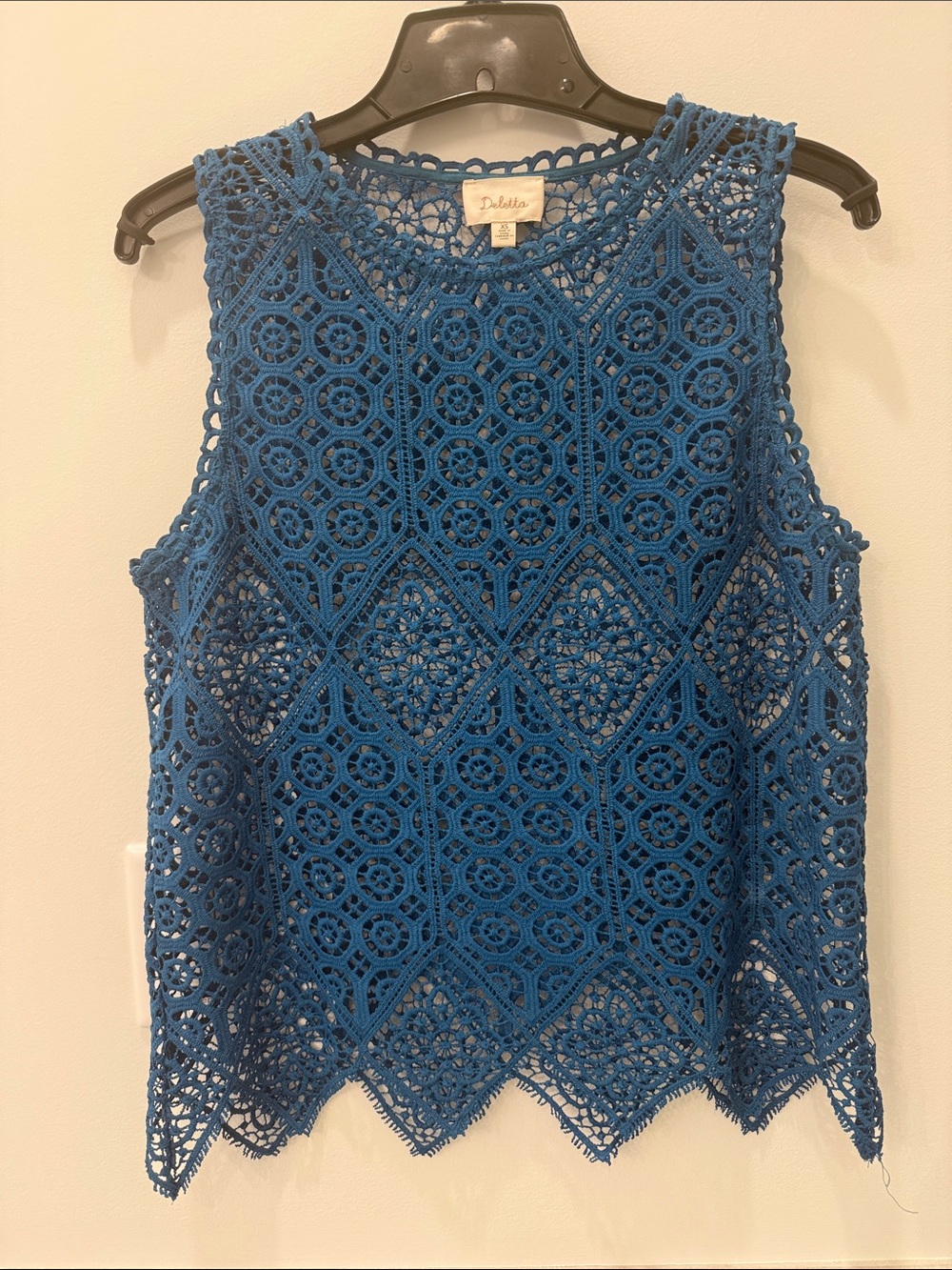 Deletta Teal-Blue Crochet Tank Top SIZE SMALL